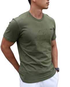 Men's Slim Fit 100% Cotton <b>Olive</b> <b>Green</b> O Neck Short Sleeve <b>T</b>-<b>Shirt</b> Geometric Pattern Print Casual Tee - Product Image 6