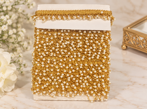 Handmade Pearl Beaded Polyester/Nylon Lace Embroidered Trim Decorative Border Fancy Floral Pattern 1'' 1 7/8'' Width <b>Dresses</b> - Product Image 2
