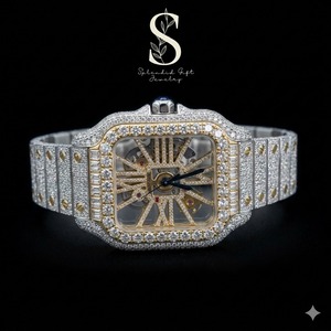 Montre analogique automatique de luxe pour homme en acier inoxydable, sertie de diamants VVS, style hip-hop, avec mouvement à quartz et moissanite - Product Image 1