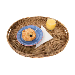 Bandeja de Servir de Ratán Natural Hecha a Mano de Calidad Premium con Asas de Madera, Organizador de Cocina Sostenible para Bandejas Decorativas - Product Image 5