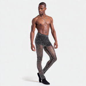 Leggings en maille transparente personnalisés avec strass pour hommes, pantalon transparent avec strass pour soirées et clubs, legging en maille imperméable avec strass pour hommes - Product Image 2