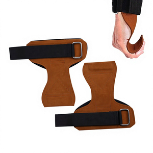 Sangles de musculation en cuir marron réglables avec support de poignet et poignées pour exercices de gym - Product Image 1