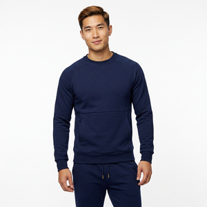 Conjunto Deportivo Azul Marino para Hombre, Cuello Redondo, con Bolsillos Laterales y Pantalones con Cordón, Ropa Casual de Otoño, Diseño Sólido de Longitud Completa - Product Image 5