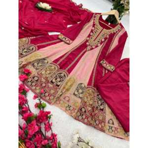 Ensemble haut, bas et dupatta rose pour femme Kavya Fab, avec broderie multi-aiguilles, taille L, idéal pour les fêtes - Product Image 4