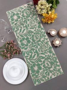 <b>Green</b> Floral Embroidered Fabric <b>Table</b> <b>Runner</b> Rectangle Luxury Style Washable Eco-Friendly Handmade Durable Mats Pad - Product Image 1