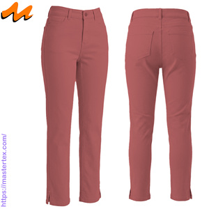 Pantalon décontracté pour femme en denim coupe droite, cinq poches, ourlet fendu, tissu respirant, été-printemps, coton élasthanne 6,64 oz - Product Image 1