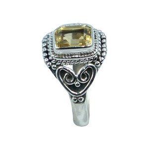 Bague en argent sterling 925 avec citrine jaune, pierre précieuse taille émeraude, bague vintage faite à la main, bague statement pour femme, bijoux en gros - Product Image 1