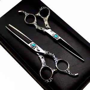 Ensemble de ciseaux de coiffure professionnels Fancy OPTITECH pour droitiers, manche long, cristal bleu, 6,0 pouces, acier inoxydable 440c - Product Image 3