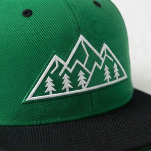 Green <b>Snapback</b> <b>Cap</b> with White Mountain Embroidery 6-Panel Adjustable Flat Brim Unisex Outdoor Casual Hat - Product Image 4