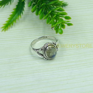 Bague en argent sterling 925 avec labradorite bleue naturelle, faite à la main, style bohème vintage, cabochon rond, pierre précieuse, pour femme - Product Image 2