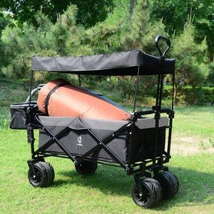 Collapsible Heavy Duty Folding Wagon Cart Removable Canopy 4\" Wide Large All Terrain Wheels Brake Adjustable Hand for Camping - Product Image 3