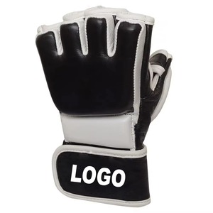 Custom Logo Black MMA Gloves White Piping Grappling Mitts Professional Martial Arts Sparring Training <b>Open</b> Palm Boxing Gloves - Product Image 4