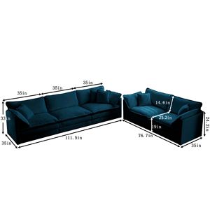 Set di Divani Moderni in Ciniglia Blu, 2 Posti + 3 Posti, Seduta Profonda per Soggiorno - Product Image 3