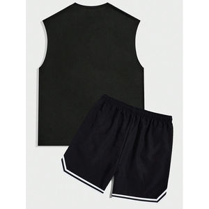 Ensemble décontracté homme personnalisé, style vintage délavé, avec haut à col rond et short, 100% coton, respirant, coupe oversize, printemps - Product Image 2