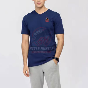 เสื้อยืดคอวีผู้ชาย ผ้าฝ้าย ทรงเข้ารูป แขนสั้น สำหรับขายออนไลน์ - Product Image 5