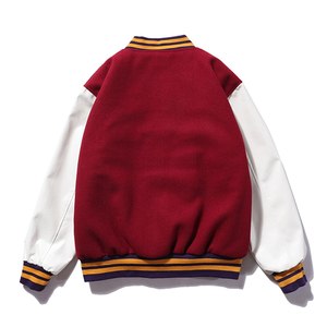 Chaqueta Varsity Roja para Hombre, Diseño con Parches Bordados, Estilo Preppy, Cuello Camisero, Corte Regular para Otoño - Product Image 6