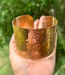 Handcrafted Wide Hammered <b>Copper</b> Cuff Bracelet Statement Open <b>Bangle</b> Artisan Jewelry Rustic Elegant Gift For Women - Product Image 4