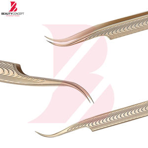 Pinzas para Pestañas Doradas, Pinzas de Punta Fina Curvada a 90 Grados, Pinzas de Volumen con Mango Antideslizante Decorativo, Herramientas para Extensión de Pestañas - Product Image 5