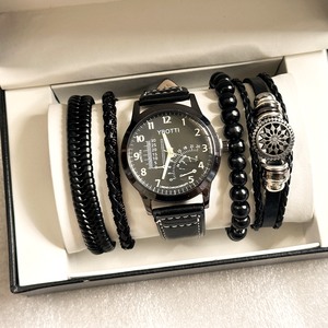6356 Ensemble de 4 montres pour hommes noires de luxe, ensemble de montres à quartz pour hommes décontractées et élégantes avec bracelets - Product Image 5