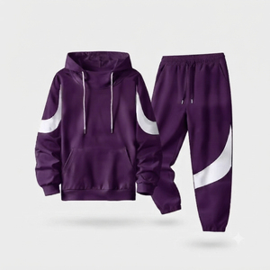 Ensemble de survêtement unisexe marron à capuche coupe-vent style gym léger, manches longues, couleur unie, pantalon de jogging décontracté avec bande blanche - Product Image 6