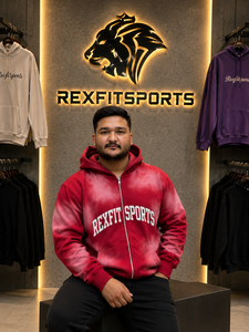 REXFITSPORTS 2026 Custom Red Graphic Zip Up Hoodie Unisex Cotton Polyester <b>Fleece</b> Streetwear Full Zip <b>Sweatshirt</b> with Sleeve - Product Image 6
