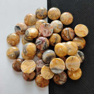 Venta al por mayor de piedras de ágata Crazy Lace auténticas, naturales, amarillas, lisas, pulidas, redondas, de 18 mm, con base plana, tipo cabujón, para aliviar el estrés. - Product Image 2
