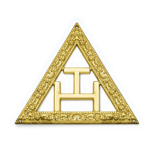 Joya de Collar Masónico Chapada en Oro con Diseño Ornamentado del Capítulo del Arco Real y Triángulo - Product Image 1