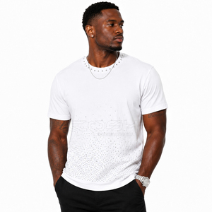 Cosh International New Arrival <b>White</b> Rhinestone Gradient T Shirt Unisex Premium Cotton Crew Neck Casual Wear <b>Tee</b> - Product Image 3