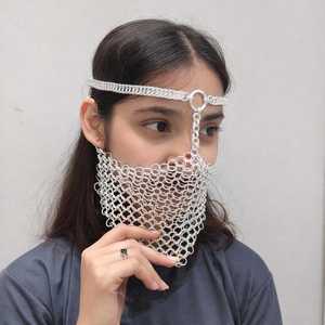 Voile de visage en chaîne d'aluminium fait main |   Coiffe Fantastique |   Masque de festival en chaîne |   Bijoux d'inspiration médiévale - Product Image 3