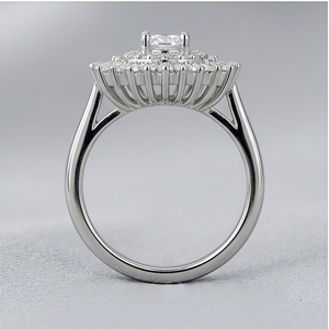 Anillo de compromiso vintage de latón con baño de rodio, incrustaciones de circonita halo y circonitas redondas de talla brillante engastadas en pavé, joyería unisex, regalo de boda - Product Image 3