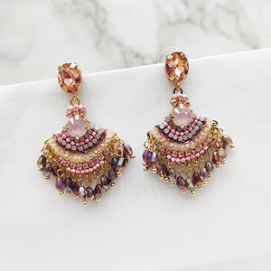 Boho Pageant Ethnic Style Retro Handmade <b>Color</b> <b>Beaded</b> Fan-Shaped Long Tassel Earrings - Product Image 5
