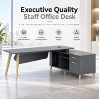 Bureau de direction en forme de L de haute qualité, table de luxe pour manager avec armoire latérale et pieds en bois massif pour bureau de PDG