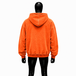 เสื้อฮู้ดซิปสีส้มสไตล์วินเทจทรงโอเวอร์ไซส์ สตรีทแวร์ แจ็คเก็ตมีฮู้ด ล้างสีแบบแอซิดวอช ซิปเต็มตัว ทรงหลวม สวมใส่สบาย ยูนิเซ็กส์ สำหรับฤดูใบไม้ร่วง - Product Image 2