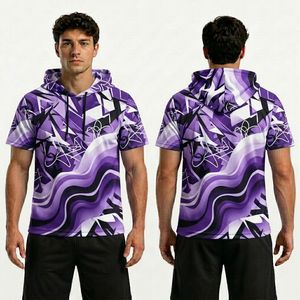 Grey Crimson Racing Lines Hooded <b>T</b> <b>Shirt</b> Breathable <b>Polyester</b> Sublimation Moisture Wicking Athletic Half Sleeve <b>Shirts</b> - Product Image 5