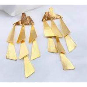 Geometric Gold Plated Brass Drop <b>Earrings</b> Women's Fashion Dangle <b>Earrings</b> Classic Style Jewelry - Product Image 2