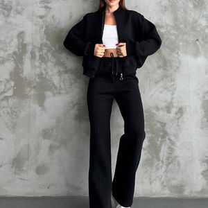 Conjunto Deportivo de Dos Piezas para Mujer, Invierno, Algodón, Felpa Francesa, Parches Bordados, Sudadera Corta con Cierre, Pantalones Cortos, Forro Polar - Product Image 3