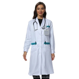 Blouse de travail pour femmes médecins, manches longues, blanche, à boucle simple, tissée, respirante, confortable, blouse de laboratoire médicale, usage hospitalier - Product Image 1