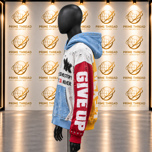 Sweat à capuche zippé sur mesure pour homme, effet vieilli, avec imprimé graphique clouté, color block, coupe oversize, style streetwear - Product Image 2