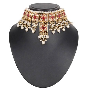 Collier choker indien classique pour femme, pour mariage, fiançailles, anniversaire, fête, vert, cristal traditionnel, Kundan, fausse perle, alliage d'or, cadeau - Product Image 2
