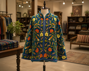 Women Suzani Embroidered Floral Winter <b>Bomber</b> <b>Jacket</b> Cotton Woven Finished Eco-Friendly <b>Vintage</b> Loose Fit Long Sleeve Open - Product Image 3