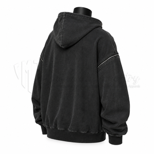เสื้อฮู้ดซิปสีดำแบบวินเทจทรงโอเวอร์ไซส์ ผ้าฝ้าย สตรีทแวร์ มีกระเป๋าอเนกประสงค์ รับผลิตแบบ OEM ODM ขายส่ง - Product Image 5