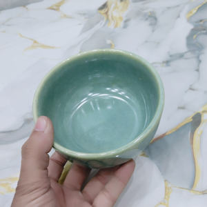 Minimalist Green Glazed Ceramic Small Bowl with Smooth Finish, Versatile <b>Handmade</b> Stoneware Dish for Kitchen Tabletop Home Décor - Product Image 3