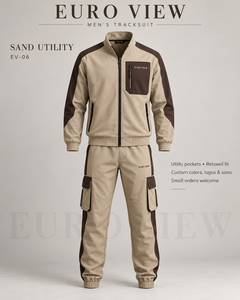 Ensemble de survêtement pour homme EURO VIEW, 100% coton, hiver, couleur contrastée, veste à col montant avec fermeture éclair, pantalon cargo, 2 pièces - Product Image 5