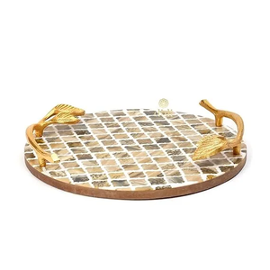 Bone Inlay Polished Stocked Serving <b>Platters</b> Classic Design Customized Pattern Washable Round All-Event Decorative Trays - Product Image 5