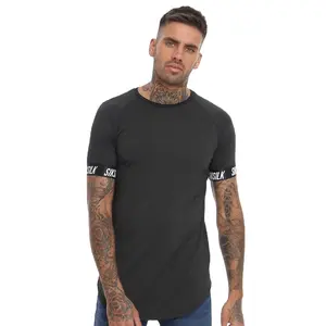 OEM-ropa deportiva para hombre, camisetas de estilo Casual para gimnasio, dobladillo curvo negro fuerte, venta al por mayor, 2018