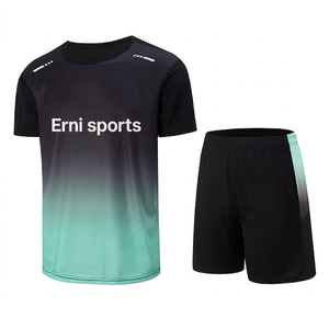 ชุดกีฬาฤดูร้อน Erni Sports Men แบบ 2 ชิ้น แห้งเร็ว พิมพ์ลายด้วยเทคโนโลยี Heat-Transfer ผลิตจากโพลีเอสเตอร์/สแปนเด็กซ์ เสื้อยืดมีกระเป๋า กางเกงขาสั้นทรงหลวม สวมใส่สบาย - Product Image 5