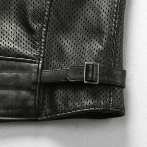 Chaleco de Motocicleta de Cuero Genuino Grueso con Cremallera y Perforaciones de Malla Transpirable para Hombre, Estilo Casual de Invierno, OEM ODM - Product Image 4