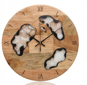 Acacia Wooden Modern Design Square <b>Marble</b> Look Analog Battery Powered Single Face Quartz Wall <b>Clock</b> for Living Room - Product Image 2