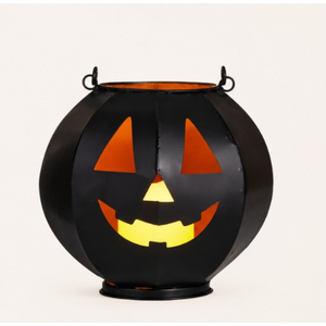 Lot de lanternes décoratives en fer noir rustique en forme de citrouille Jack O'Lantern pour décoration d'intérieur et d'extérieur de Halloween - Product Image 1