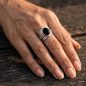 Gothic Black Onyx <b>Ring</b> Vintage Floral Engraved Spinner <b>Ring</b> Handmade Silver Jewelry for men and women - Product Image 3